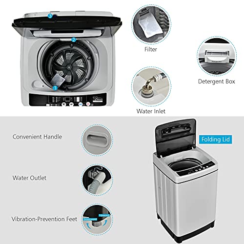 Giantex Full Automatic Washing Machine, 2 in 1 Portable Laundry Washer 1.5Cu.Ft 11lbs Capacity Washer and Dryer Combo 8 Programs 10 Water Levels Energy Saving Top Load Washer for Apartment Dorm