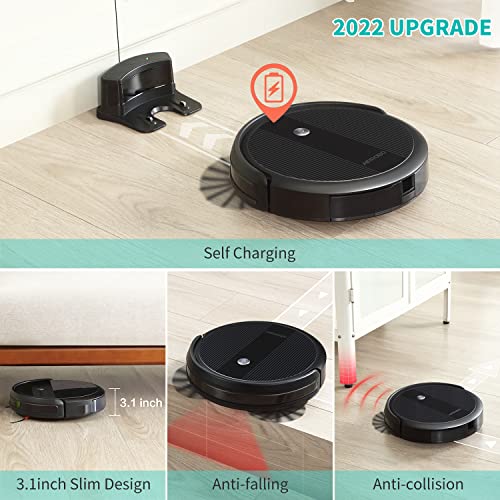 Robot Vacuum Cleaner, 2600Pa Strong Suction, Compatible with Alexa, App Control, Self Charging Robotic Vacuum, Clean Hard Floor, Low-Piled Carpet, Pet Hair, Slim, 2022 Upgrade AIRROBO P10 (Black)