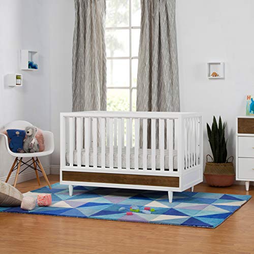 Babyletto Eero 4-in-1 Convertible Crib with Toddler Bed Conversion Kit in White and Natural Walnut, Greenguard Gold Certified