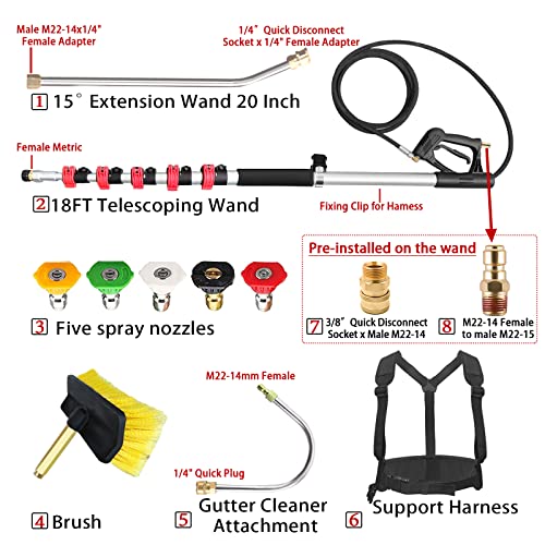 EZJOB Pressure Washer Extension Wand with Brush, Power Washer Brush Attachment, Telescoping Pole Gutter Cleaner Power Washer Wand Spray Water Gun Gutter Cleaning Tools