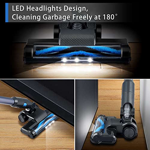 Moolan Cordless Vacuum Cleaner, 23KPa 6-in-1 Stick Vacuum Cleaner with 2200 m-A-h Battery, Up to 45 Mins Runtime, Powerful Suction with Lightweight Vacuum Cleaner,for Hard Floor Carpet Pet Hair