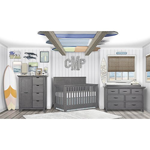 Evolur Belmar Flat 5-in-1 Convertible Crib in Rustic Grey, Greenguard Gold Certified