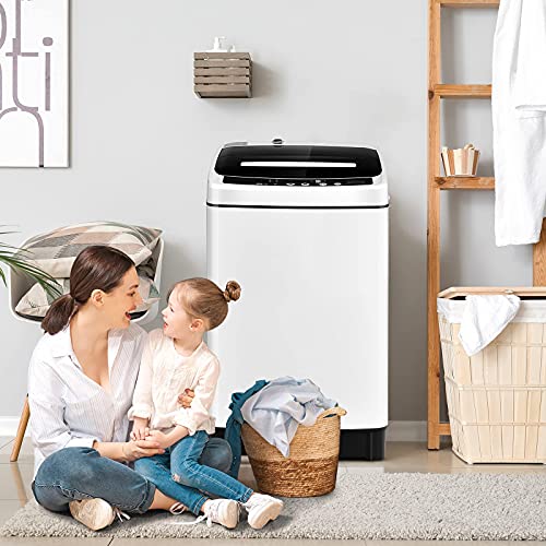 Giantex Full Automatic Washing Machine, 2 in 1 Portable Laundry Washer 1.5Cu.Ft 11lbs Capacity Washer and Dryer Combo 8 Programs 10 Water Levels Energy Saving Top Load Washer for Apartment Dorm