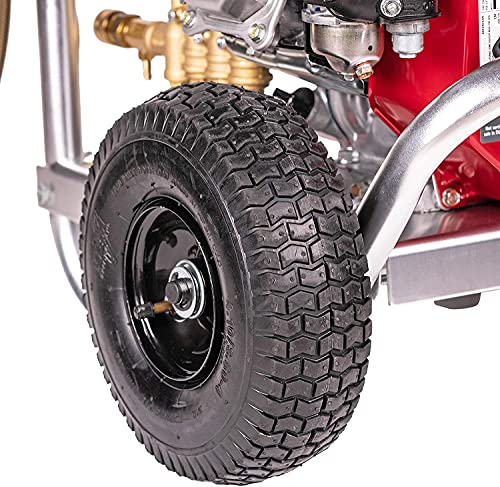 SIMPSON Cleaning Cleaning ALH3228-S Powered 3400 PSI Gas Pressure Washer, 2.5 GPM, HONDA GX200 Engine, Includes Spray Gun and Extension Wand, 5 QC Nozzle Tips, 5/16-inch x 25-foot Monster Hose, Red