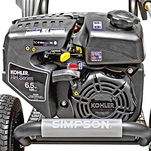 SIMPSON Cleaning MS60763-S MegaShot 3100 PSI Gas Pressure Washer, 2.4 GPM, Kohler RH265 Engine, Includes Spray Gun and Extension Wand, 5 QC Nozzle Tips, 1/4-in. x 25-ft. MorFlex Hose