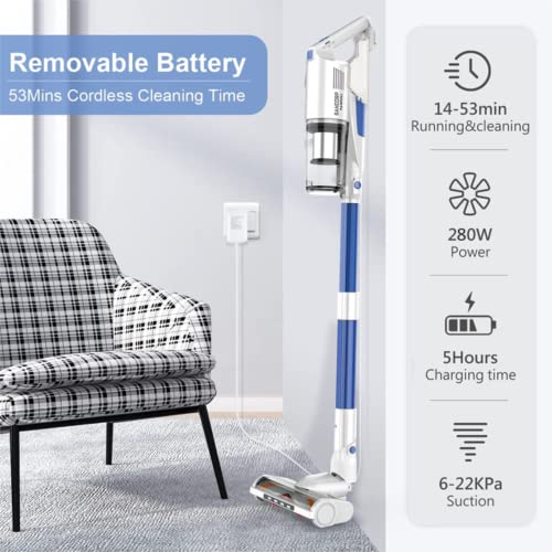 Cordless Vacuum Cleaner, whall Upgraded 22Kpa Suction 280W Brushless Motor 4 in 1 Cordless Stick Vacuum Cleaner, Lightweight Handheld Vacuum for Home Pet Hair Carpet Hard Floor,up to 53mins Runtime
