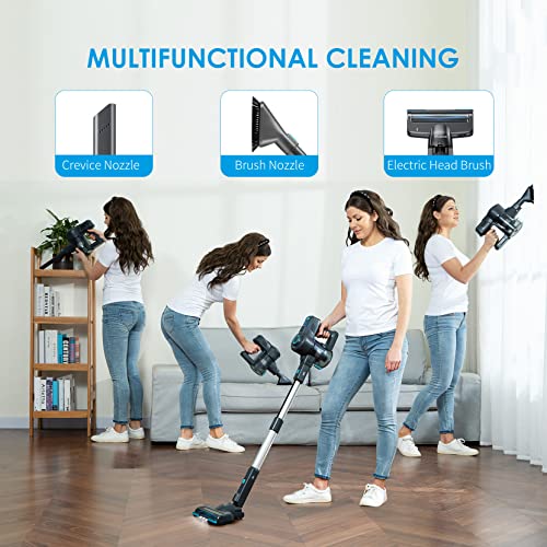 Oraimo Stick Vacuum, Cordless Vacuum Cleaner with Self-Standing, Cordless Stick Vacuum with 35 Mins Runtime Detachable Battery, 4 in 1 Lightweight Vacuum with LED for Hardwood Floor Carpet Marble Tile