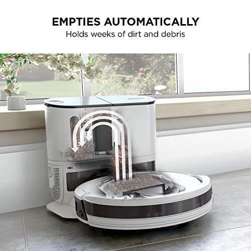 Shark RV913S Robot Vacuum with Self-Empty Base, Voice/App Control, Powerful Suction, Advanced Sensor, WiFi Enabled, Works with Google Assistant, Multi-Surface Cleaning, White (Renewed)