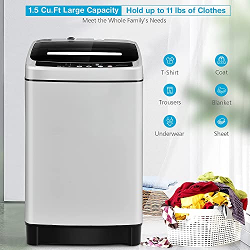 Giantex Full Automatic Washing Machine, 2 in 1 Portable Laundry Washer 1.5Cu.Ft 11lbs Capacity Washer and Dryer Combo 8 Programs 10 Water Levels Energy Saving Top Load Washer for Apartment Dorm