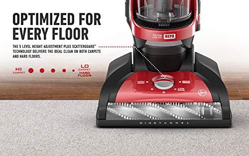Hoover Windtunnel Max Capacity Upright Vacuum Cleaner with HEPA Media Filtration, UH71100, Red