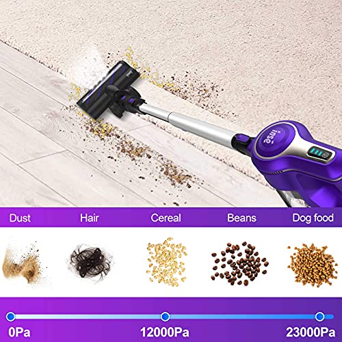 INSE Cordless Vacuum Cleaner, 23Kpa 265W Powerful Suction Stick Vacuum Cleaner,Up to 45min Runtime, Rechargeable Battery Vacuum,10-in-1 Lightweight Vacuum for Carpet Hard Floor Pet Hair Car,S6T Violet