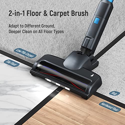 Fabuletta 24 Kpa Cordless Vacuum Cleaner - 6 in 1 Lightweight Stick Vacuum with Powerful Suction 250W Brushless Motor, for Pet Hair Carpet Hard Floor, Max 45 Min Runtime, Led Display, Blue