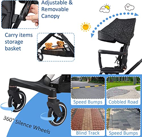 Wheelive Lightweight Stroller for Toddlers, 2-in-1 Reversible and Reclinable Seat Compact Travel Stroller with Sun Canopy, Easy Carry Stroller with Adjustable Handles & Backrest and Storage Bag
