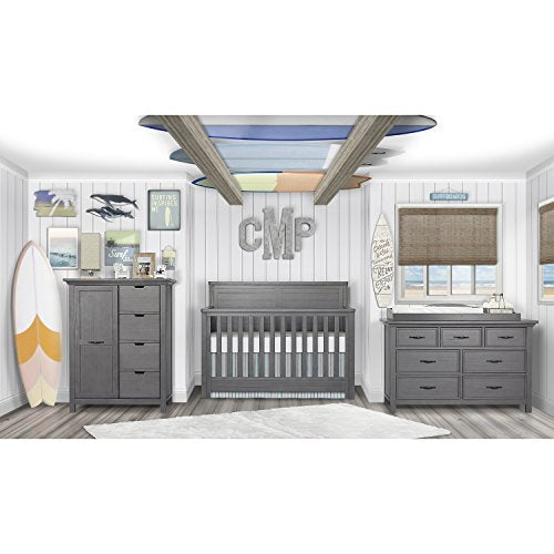 Evolur Belmar Flat 5-in-1 Convertible Crib in Rustic Grey, Greenguard Gold Certified