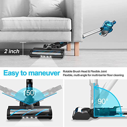 INSE Cordless Vacuum Cleaner, 23Kpa 265W Powerful Suction Stick Vacuum Cleaner, Up to 45min Runtime, Rechargeable Battery Vacuum, 10-in-1 Lightweight Vacuum for Carpet Hard Floor Pet Hair Car,S6T Blue
