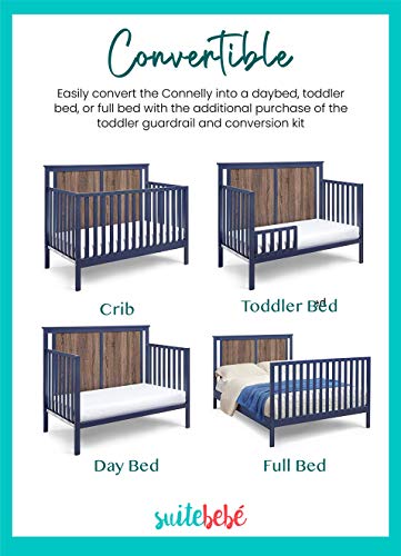 Suite Bebe Connelly 4 in 1 Convertible Crib in Midnight Blue with Vintage Walnut