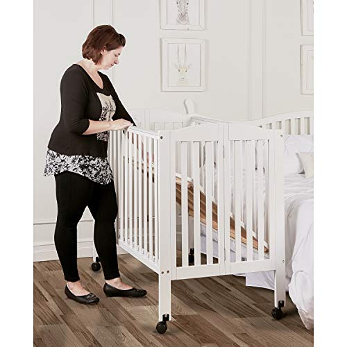 Dream On Me 3 in 1 Portable Folding Stationary Side Crib in White, Greenguard Gold Certified, Mini Crib
