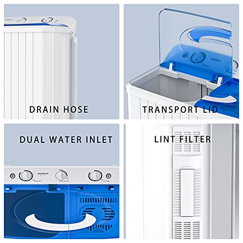 Auertech Portable Washing Machine, 28lbs Mini Twin Tub Washer Compact Laundry Machine with drain dump, Time Control, Semi-automatic 18lbs Washer 10lbs Spinner for Dorms, Apartments, RVs