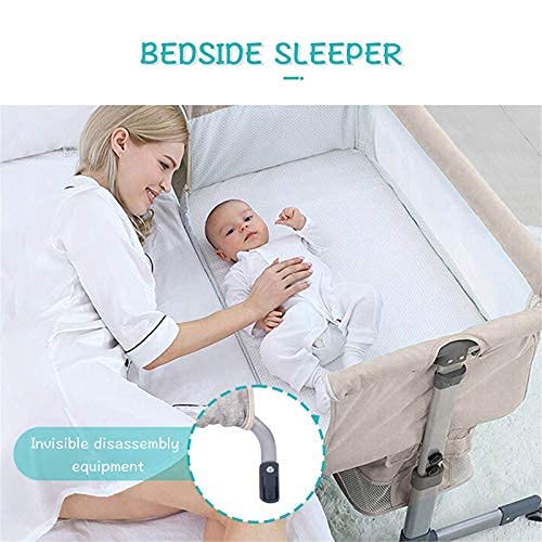3in1 Bedside Crib for Baby Girl or Boy, Bedside Sleeper Crib for Baby Portable and Adjustable Crib with Mosquito net for Newborn Baby,Deep Khaki