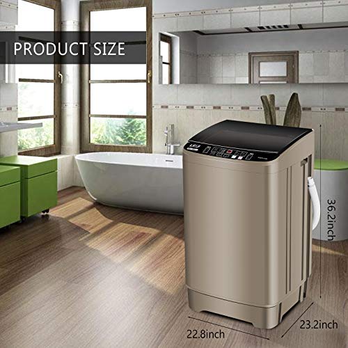 Full-Automatic Washing Machine 15.6lbs, Krib Bling Portable Compact Laundry Washer with Drain Pump, 10 Wash Programs 8 Water Levels with LED Display