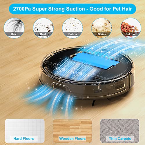 Robot Vacuum Cleaner - Tikom G7000, 2700Pa Suction, Smart Navigation, WiFi, Self-Charging, Boundary Strips Included, Quiet, Thin, Compatible with Alexa, Ideal for Pet Hair, Carpets, Hard Floor