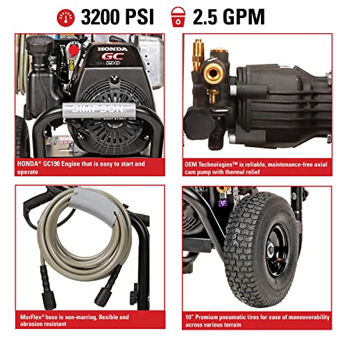 SIMPSON Cleaning MSH3125 MegaShot 3200 PSI Gas Pressure Washer & 80143 3600 PSI Universal Turbo Pressure Washer Nozzle, 1/4-Inch Quick Connect, Hot- or Cold-Water Use