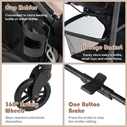 HONEY JOY Baby Stroller, High Landscape Convertible Infant Bassinet Stroller, Adjustable Canopy & Backrest, Storage Basket, Cup Holder, Foldable Newborn Carriage Pram Stroller (Coffee)
