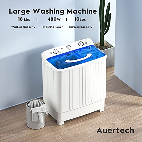 Auertech Portable Washing Machine, 28lbs Mini Twin Tub Washer Compact Laundry Machine with drain dump, Time Control, Semi-automatic 18lbs Washer 10lbs Spinner for Dorms, Apartments, RVs