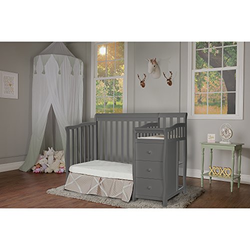 Dream On Me Jayden 4-in-1 Mini Convertible Crib And Changer in Storm Grey, Greenguard Gold Certified , 56.75x29x41 Inch (Pack of 1)