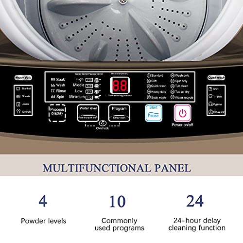 Krib Bling Full-Automatic Washing Machine with Drain Pump, 17.7lbs Compact Washer, 10 WashProgram & 8 Water Level, Ideal for Apartment, Dorm, RV