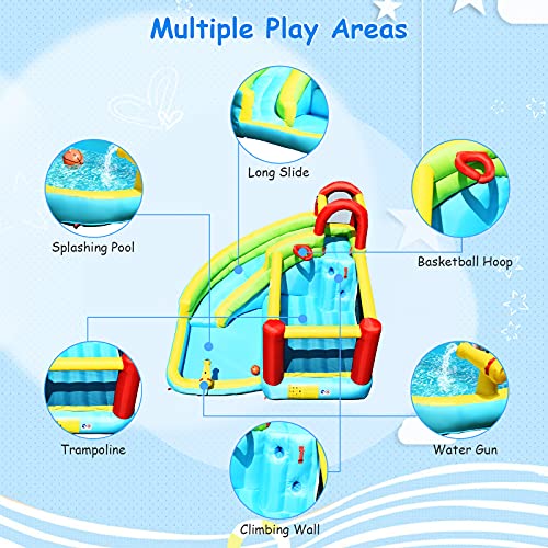 BOUNTECH Inflatable Water Slide Bounce House, 6 in 1 Kids Jumping Castle Water Park w/Splash Pool, Waterslides, Climbing Wall, Water Cannon, Blow up Kids Water Slides for Backyard (Without Blower)
