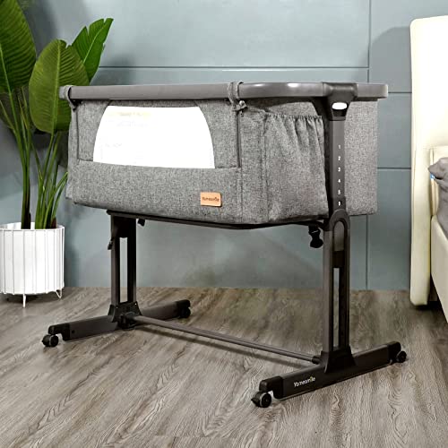 Yamesmile Baby Bassinets Bedside Sleeper Portable Crib Infant Inclined Cosleeper with Mattress Pad and Carry Bag (Grey Frame)