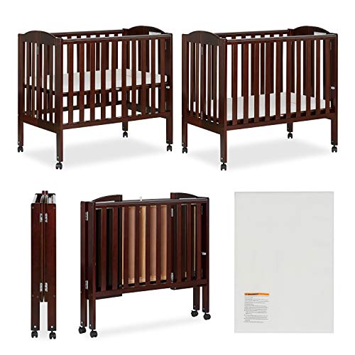 Dream On Me 2 in 1 Portable Folding Stationary Side Crib in Espresso, Greenguard Gold Certified 40x26x38 Inch (Pack of 1)
