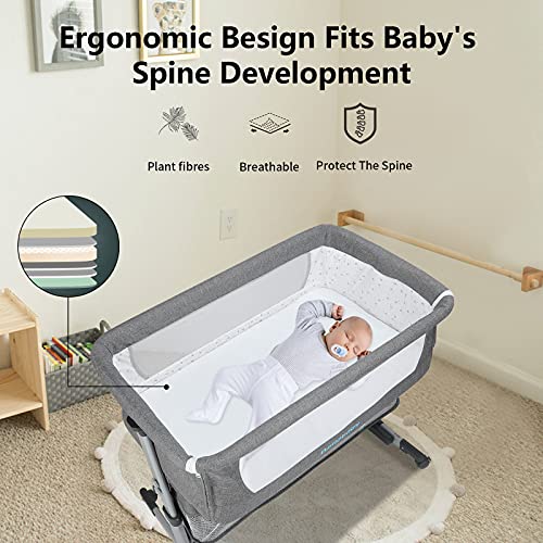Baby Bassinet, Bellababy Bedside Sleeper, Bedside Crib with Storage Basket, Easy Folding Portable Crib, Adjustable Portable Bed for Infant/Newborn (Dark Grey)