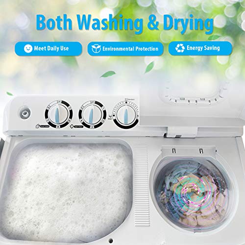 Frifer Twin Tub MIini Washing Machine, Compact Semi-Automatic 15 Lbs Washer and 10Lbs Dryer, Portable Washer Machine with Timer Control for Apartment, Dorms, RVs, Camping, White