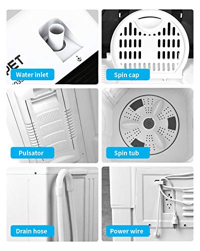 KUPPET Compact Twin Tub Portable Mini Washing Machine 26lbs Capacity, Washer(18lbs)&Spiner(8lbs)/Built-in Drain Pump/Semi-Automatic (White&Black)