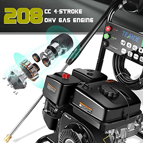 Gas Pressure Washer TEANDE TE4000 2.6GPM Power Washer 209 CC Gas Powered Pressure Washer with 24 ft High Pressure Hose, 4 Adjustable Nozzles