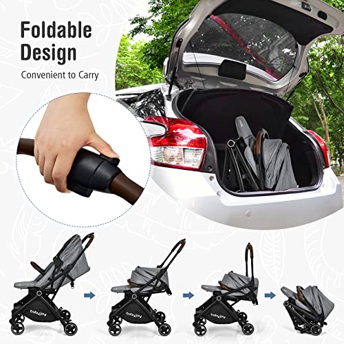 BABY JOY Baby Stroller, Foldable High Landscape Infant Carriage Newborn Pushchair with Reversible Seat, Adjustable Backrest & Canopy, 5-Point Safety Harness, Suspension Wheels & Storage Basket (Gray)