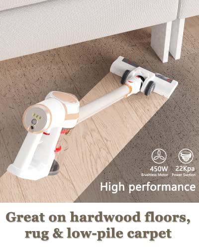 Cordless Vacuum Cleaner, 22Kpa Powerful Suction Cordless Stick Vacuum Cleaner, Up to 45min Runtime, 5-in-1 Efficient Cleaning with Powerful Motor Lightweight Vacuum for Carpet Hard Floor & Pet Hair