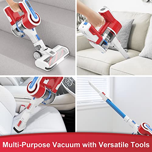 Cordless Vacuum Cleaner, 26Kpa 350W Powerful Cordless Stick Vacuum, POWEART Self-Standing 6-in-1 Rechargeable Battery Vacuum, Lightweight Vacuum Cleaner for Pet Hair Hardwood Floor Carpet Car Home-V80