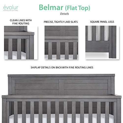 Evolur Belmar Flat 5-in-1 Convertible Crib in Rustic Grey, Greenguard Gold Certified