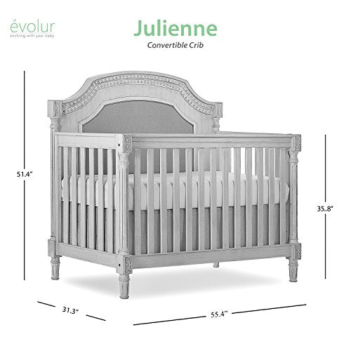 Evolur Julienne 5 in 1 Convertible Crib, Antique Grey Mist 55.5x31.2x51.5 Inch (Pack of 1)