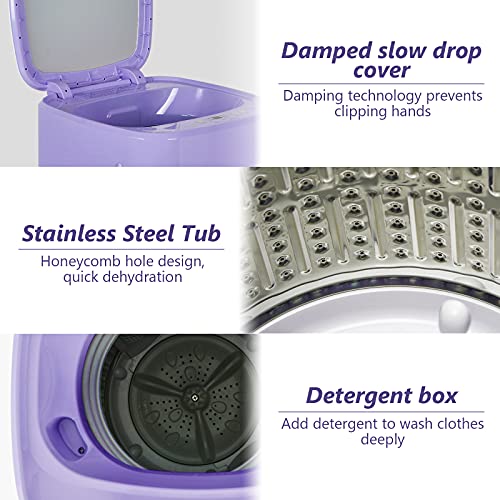 Giantex Portable Washing Machine, Full Automatic Washer and Dryer Combo 8lbs, 1.0 cu.ft 6 Programs 6 Water Levels Built-in Drain Pump, Top Load 2 in 1 Mini Laundry Washer Apartment Dorm (Purple & White)