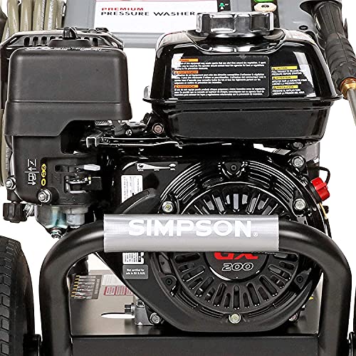 SIMPSON Cleaning PS3228 PowerShot 3300 PSI Gas Pressure Washer, 2.5 GPM, Honda GX200 Engine, Includes Spray Gun and Extension Wand, 5 QC Nozzle Tips, 5/16-inch x 25-foot MorFlex Hose