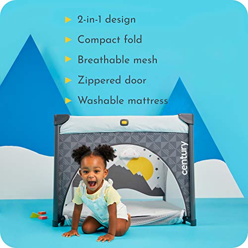 Century Play On 2-in-1 Playard and Activity Center – Playpen Includes Soft Toys and Zippered Door, Splash