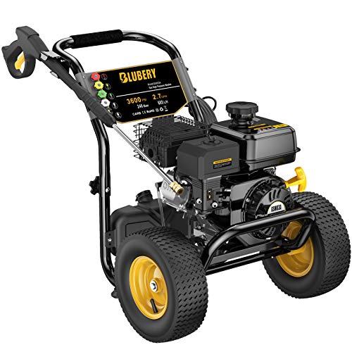BLUBERY 3600PSI Gas Pressure Washer, 2.7GPM Heavy Duty Power Washer, 30Ft High Pressure Hose&Soap Tank, 5 Adjustable Nozzles, CARB Compliant.Black.