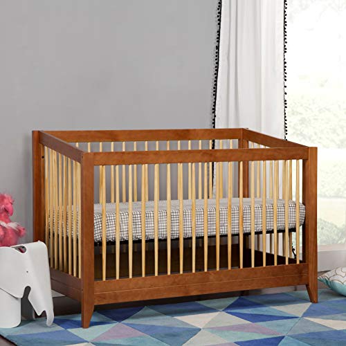 Babyletto Sprout 4-in-1 Convertible Crib with Toddler Bed Conversion Kit in Chestnut and Natural, Greenguard Gold Certified