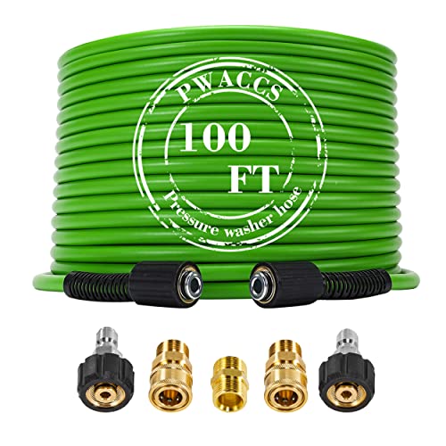 PWACCS Pressure Washer Hose for Power Washer – 3600 PSI Kink Resistant Pressure Washing Extension Hose 100 FT x 1/4" – Universal Electric Power Wash Hose for Replacement – Compatible with M22 Fittings