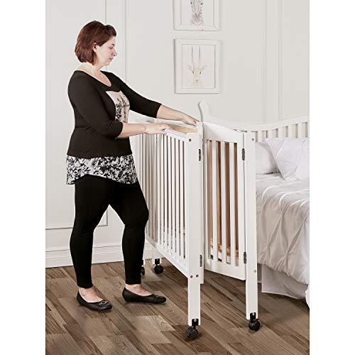 Dream On Me 3 in 1 Portable Folding Stationary Side Crib in White, Greenguard Gold Certified, Mini Crib