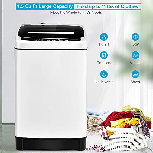 Giantex Full Automatic Washing Machine, 2 in 1 Portable Laundry Washer 1.5Cu.Ft 11lbs Capacity Washer and Dryer Combo 8 Programs 10 Water Levels Energy Saving Top Load Washer for Apartment Dorm